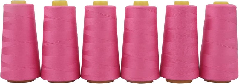 AMOHilos Polyester Sewing Thread All Purpose Knotless 40S/2 (Tex27) 6 Cones of 2750 Yards Each Spool Thread Total 16500 Yards for Serger Sewing Machine Quilting Piecing Hand Stitching (Hot Pink) - Image 1